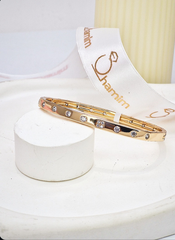 بنگل النگویی چهارگوش زنانه طلایی ژوپینگ با نگینهای محدود
