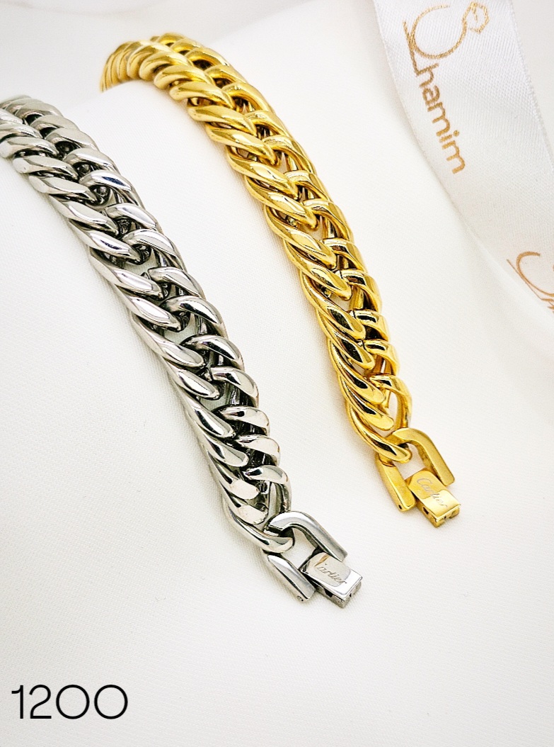 ستبند کارتیر پهن مردانه (Cartier Style) – در دو رنگ طلایی و نقره‌ای