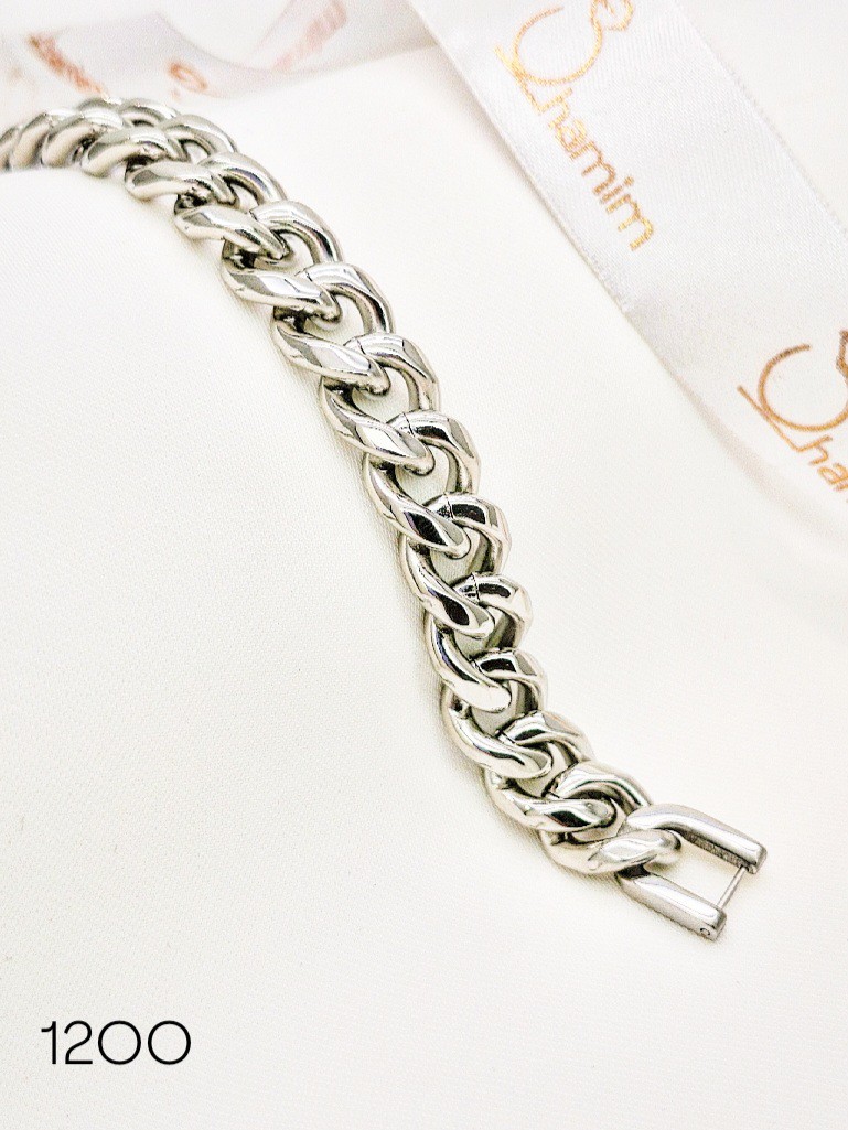 دستبند کارتیر پهن مردانه استیل رنگ نقرهای براق (Silver)