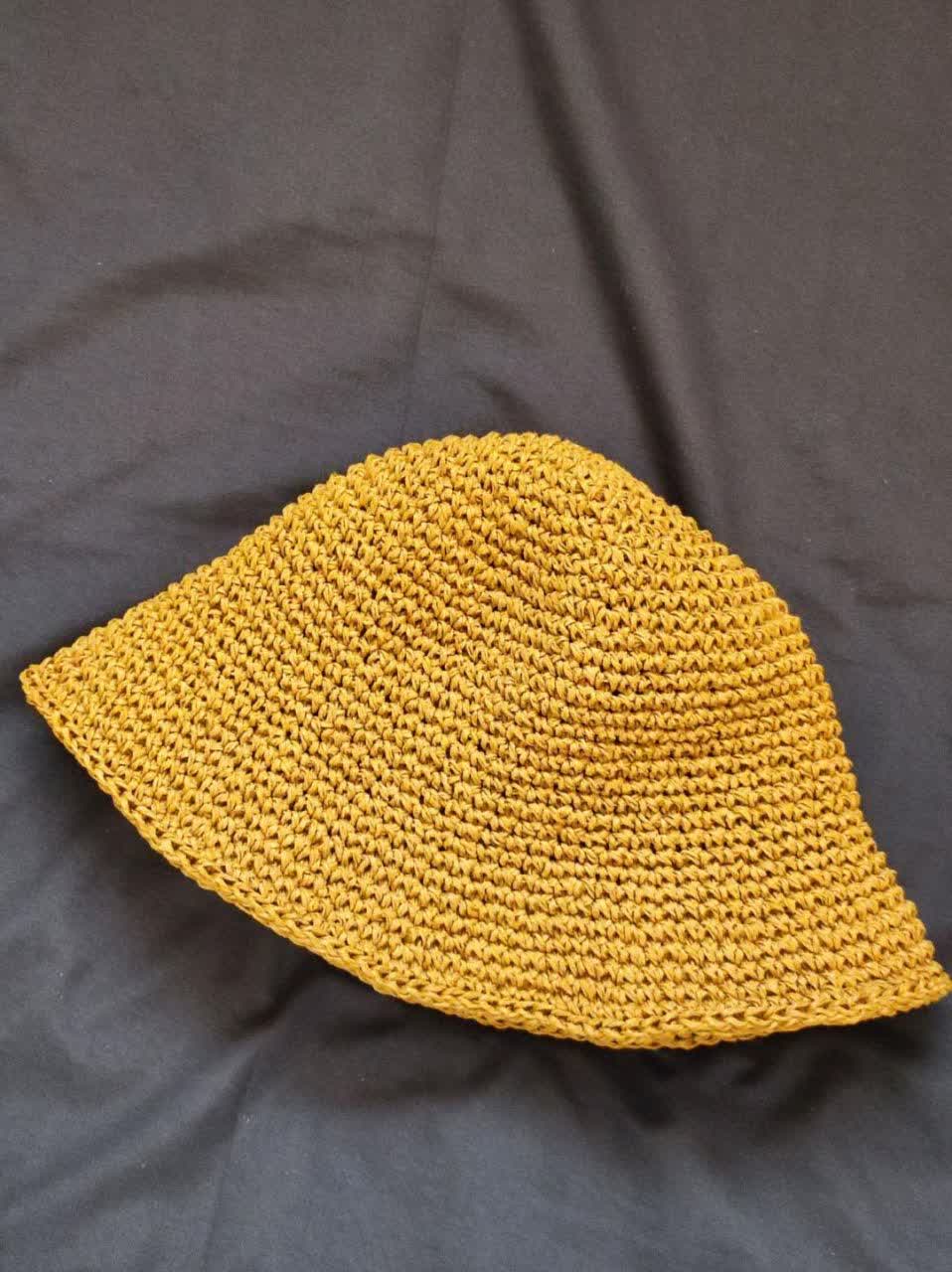 کلاه بافتنی طرح باکت (Bucket Hat) – رنگ خردلی زنانه